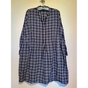 Embellish Tunic Top Womens XL 100% Cotton Blue Plaid Button Placket